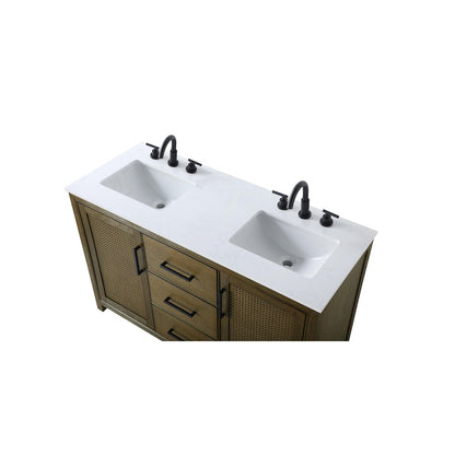 54 Inch Double Bathroom Vanity In Hazel Oak