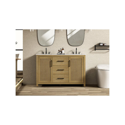 54 Inch Double Bathroom Vanity In Linen Oak