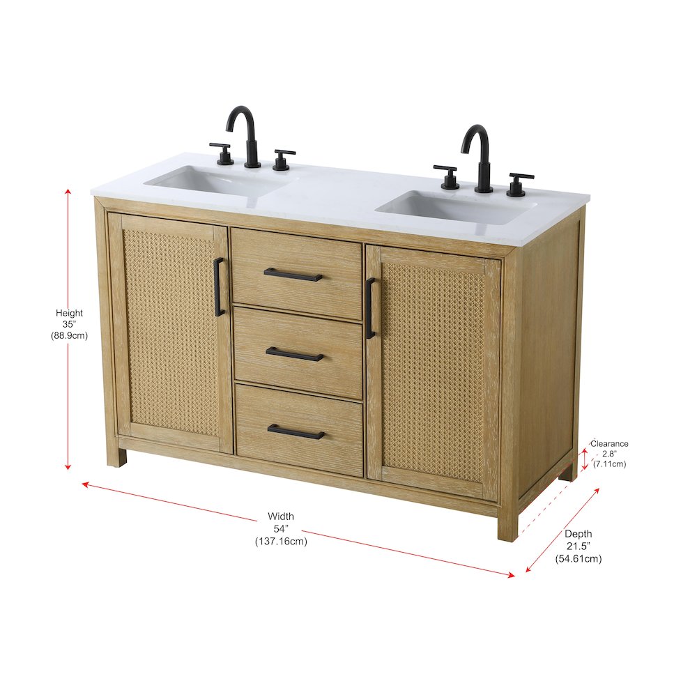 54 Inch Double Bathroom Vanity In Linen Oak