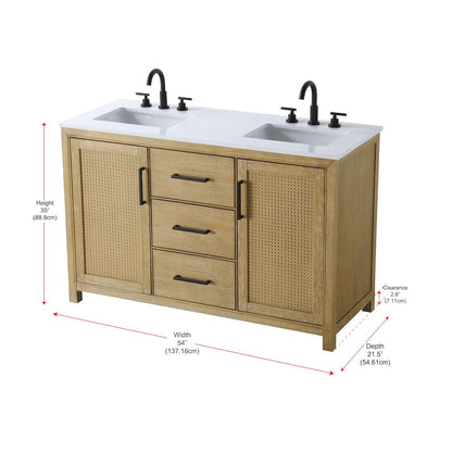 54 Inch Double Bathroom Vanity In Linen Oak