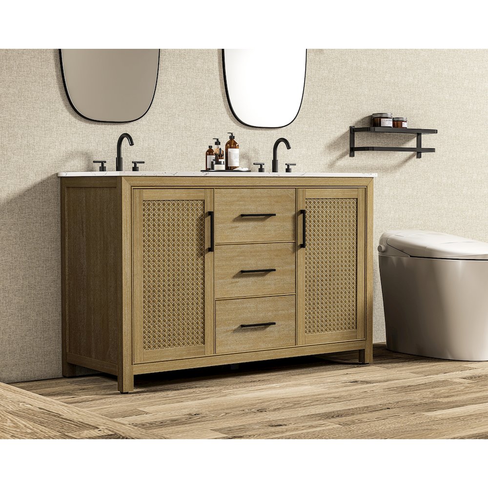 54 Inch Double Bathroom Vanity In Linen Oak