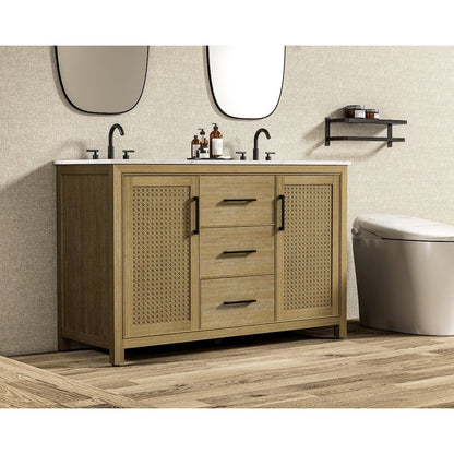 54 Inch Double Bathroom Vanity In Linen Oak