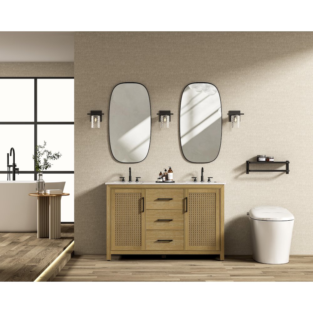 54 Inch Double Bathroom Vanity In Linen Oak
