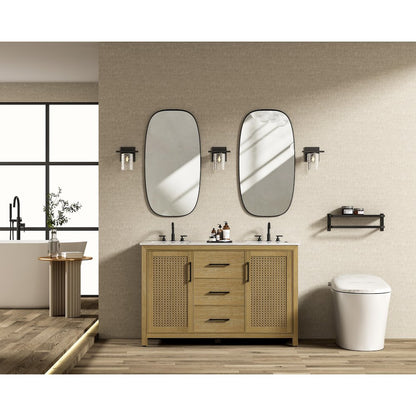 54 Inch Double Bathroom Vanity In Linen Oak