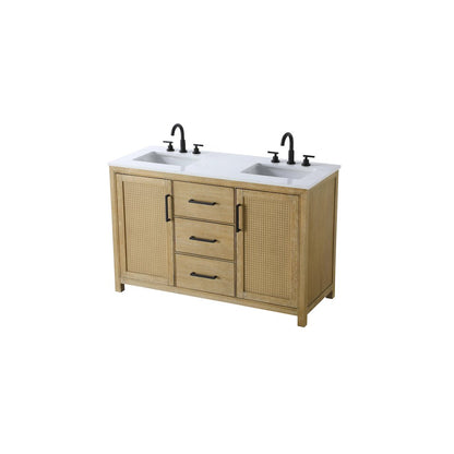 54 Inch Double Bathroom Vanity In Linen Oak