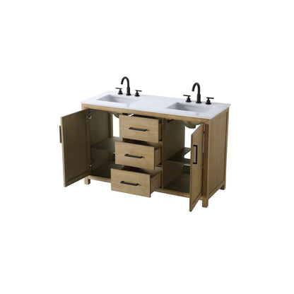 54 Inch Double Bathroom Vanity In Linen Oak