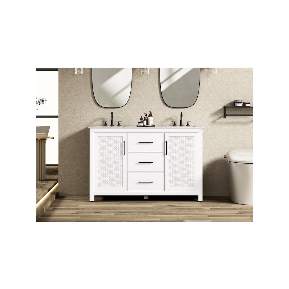 54 Inch Double Bathroom Vanity In White