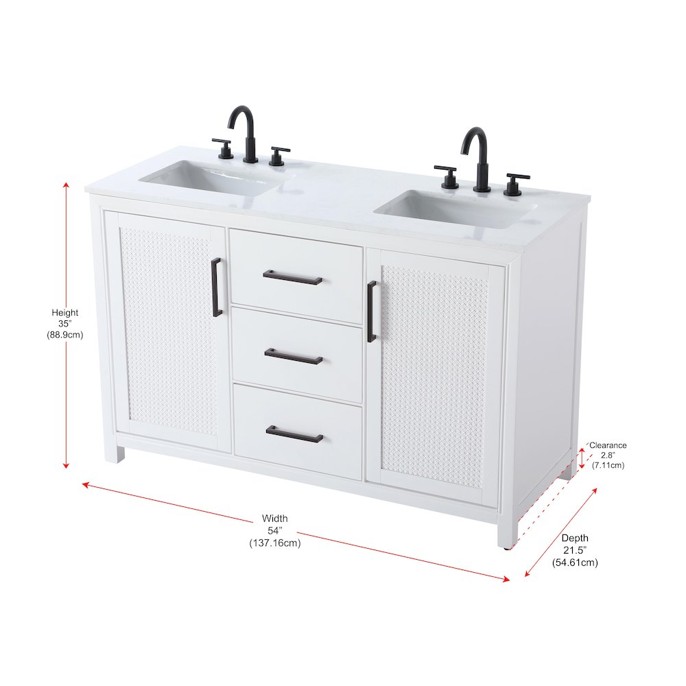 54 Inch Double Bathroom Vanity In White