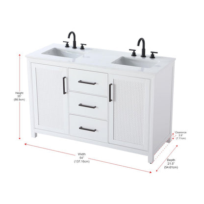 54 Inch Double Bathroom Vanity In White