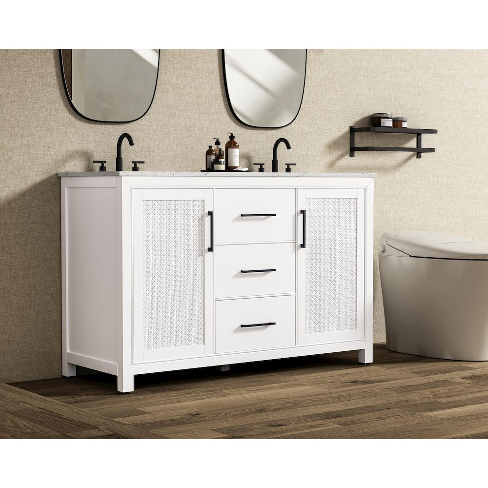 54 Inch Double Bathroom Vanity In White