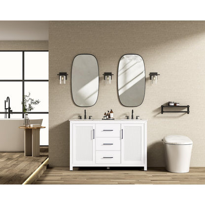 54 Inch Double Bathroom Vanity In White