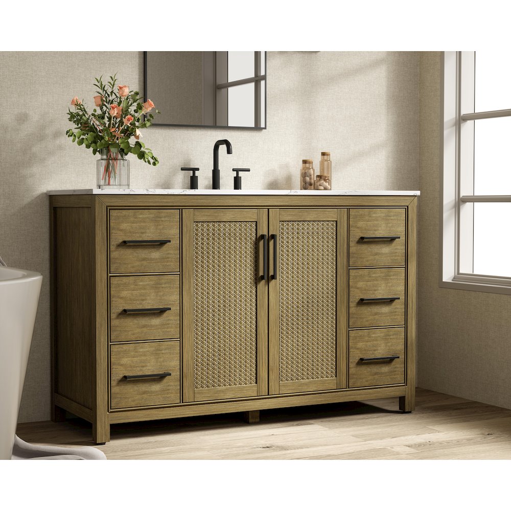 54 Inch Single Bathroom Vanity In Hazel Oak