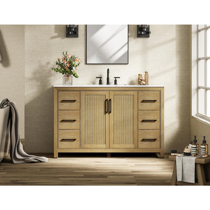 54 Inch Single Bathroom Vanity In Linen Oak