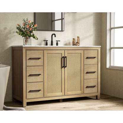 54 Inch Single Bathroom Vanity In Linen Oak