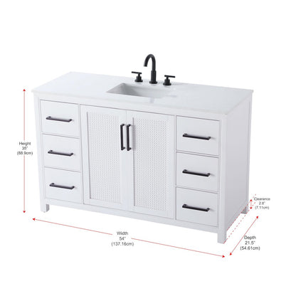 54 Inch Single Bathroom Vanity In White