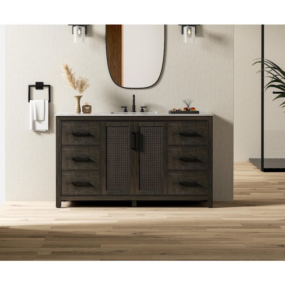 60 Inch Single Bathroom Vanity In Chocolate Oak