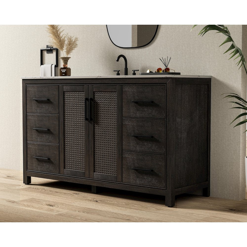 60 Inch Single Bathroom Vanity In Chocolate Oak
