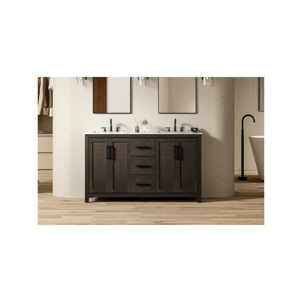 60 Inch Double Bathroom Vanity In Chocolate Oak