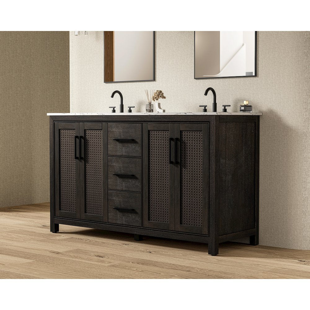 60 Inch Double Bathroom Vanity In Chocolate Oak