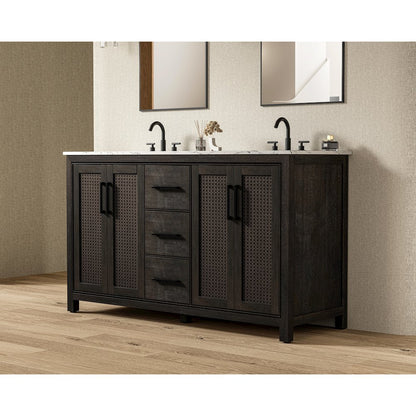 60 Inch Double Bathroom Vanity In Chocolate Oak