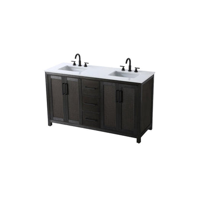 60 Inch Double Bathroom Vanity In Chocolate Oak