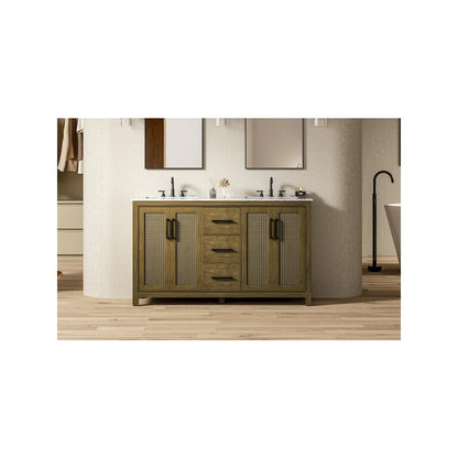60 Inch Double Bathroom Vanity In Hazel Oak