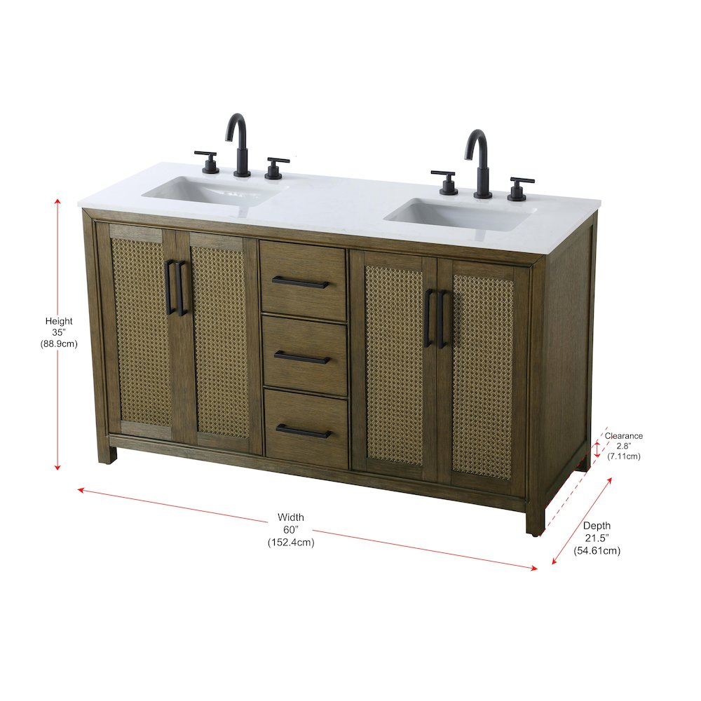 60 Inch Double Bathroom Vanity In Hazel Oak
