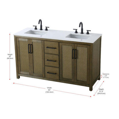 60 Inch Double Bathroom Vanity In Hazel Oak
