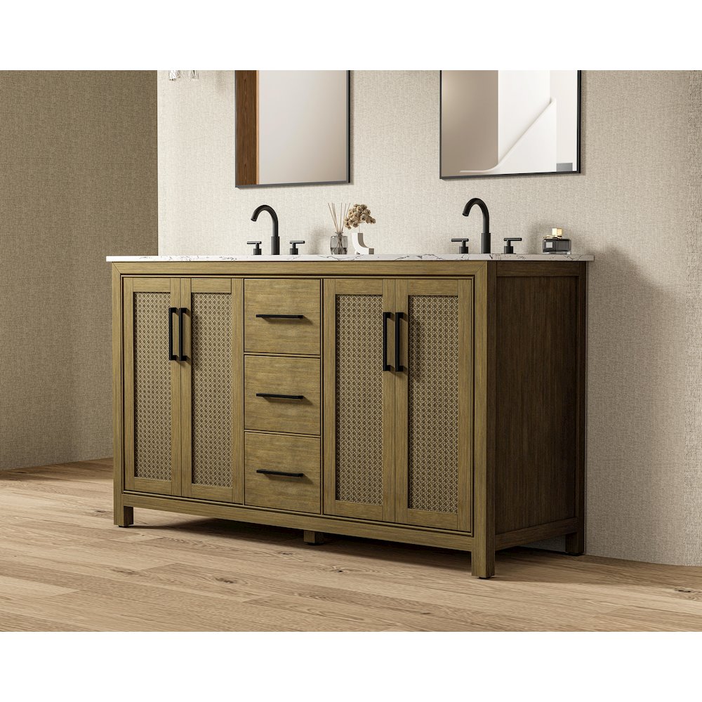 60 Inch Double Bathroom Vanity In Hazel Oak