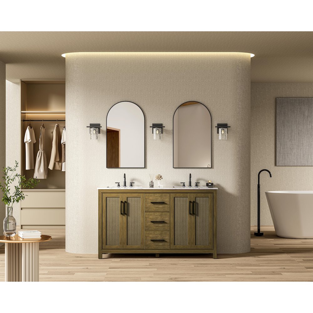 60 Inch Double Bathroom Vanity In Hazel Oak