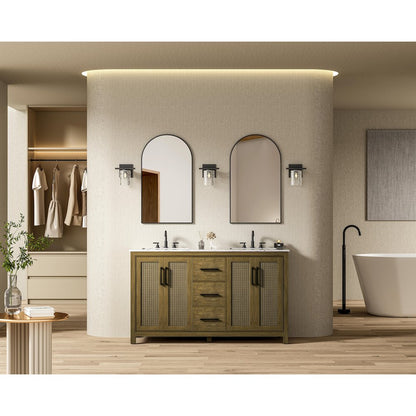 60 Inch Double Bathroom Vanity In Hazel Oak