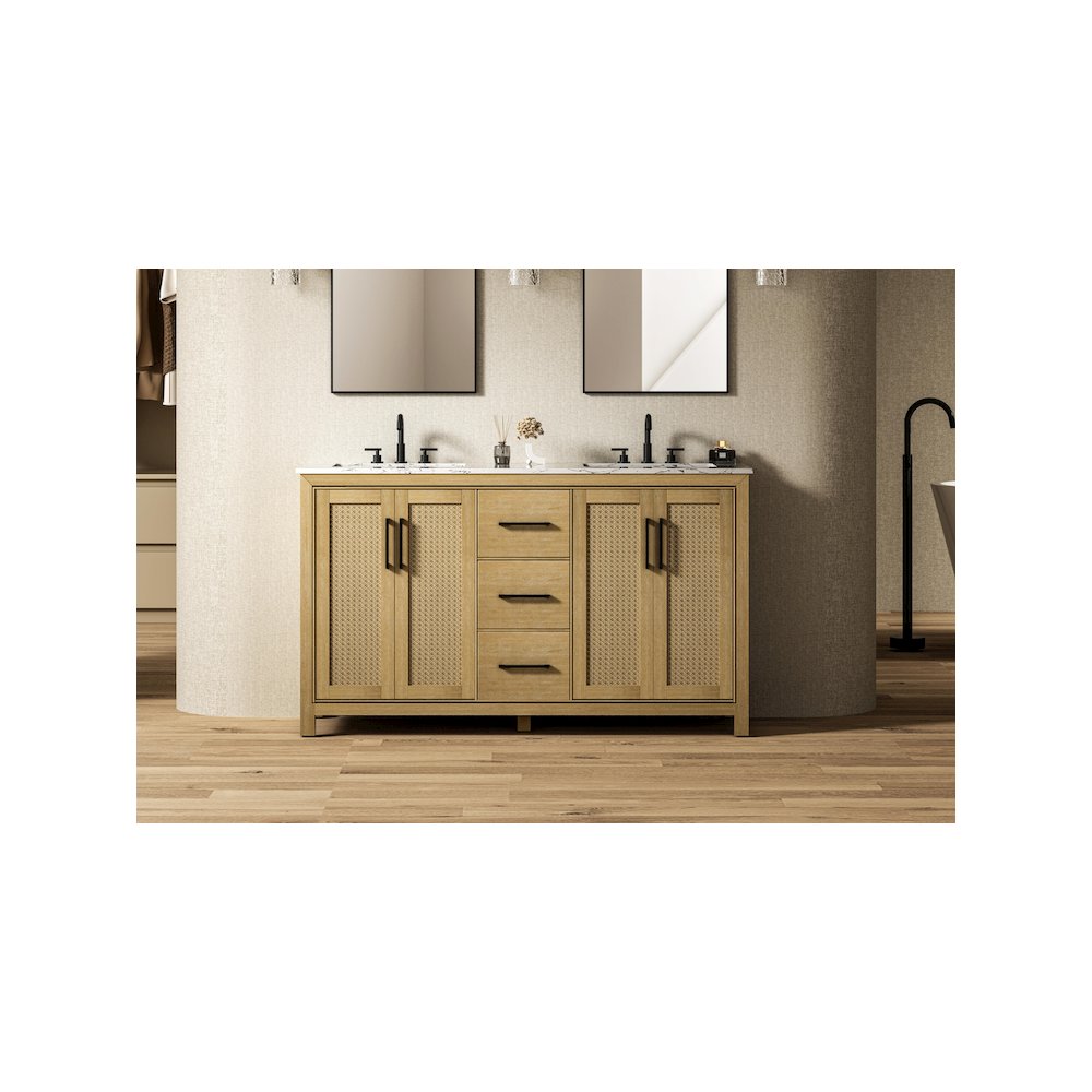 60 Inch Double Bathroom Vanity In Linen Oak