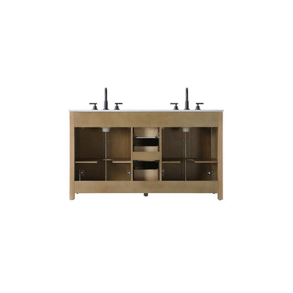 60 Inch Double Bathroom Vanity In Linen Oak