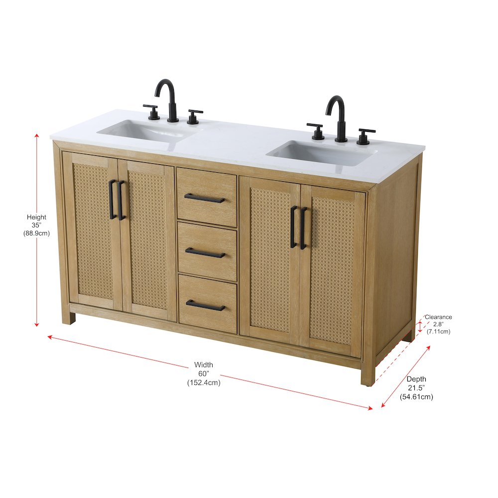 60 Inch Double Bathroom Vanity In Linen Oak