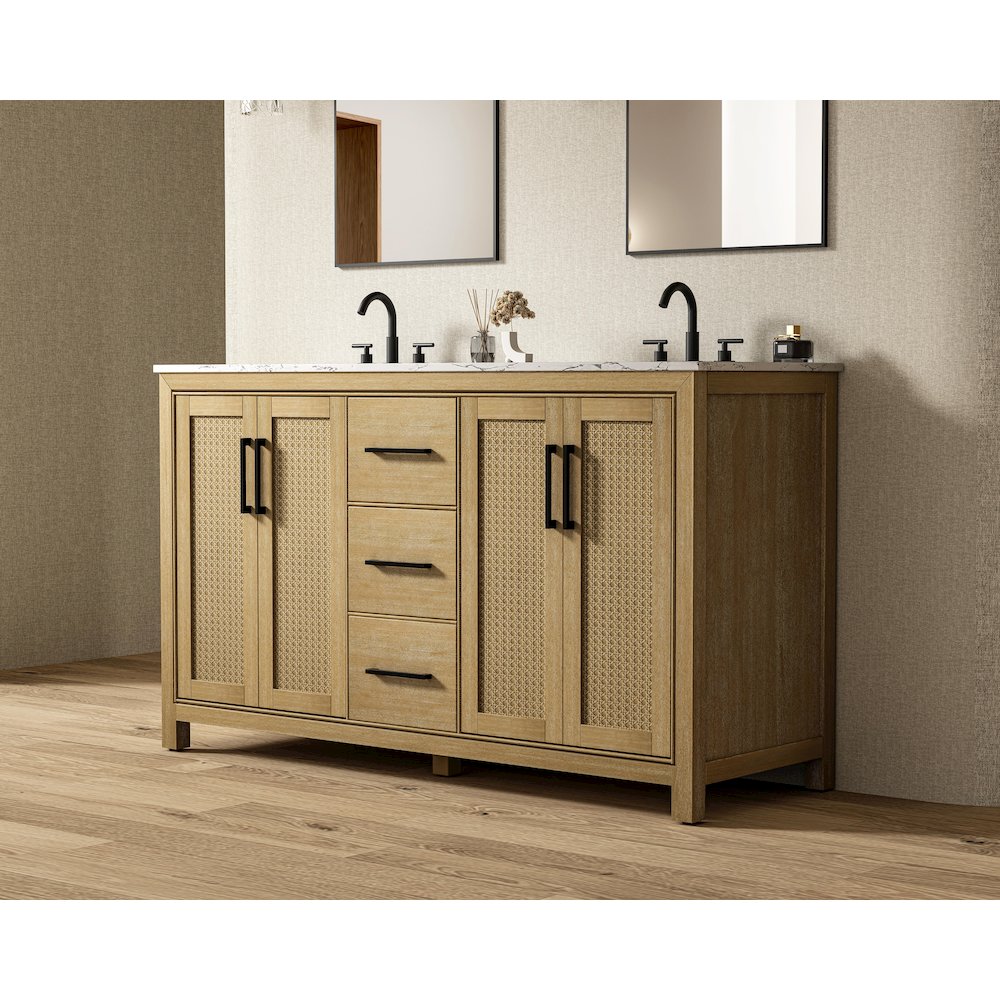60 Inch Double Bathroom Vanity In Linen Oak