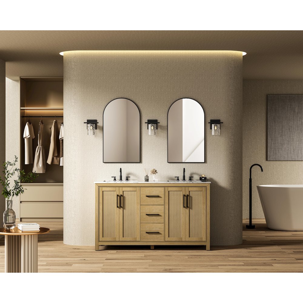 60 Inch Double Bathroom Vanity In Linen Oak