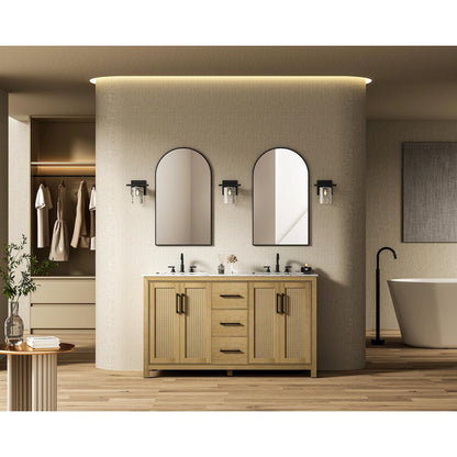 60 Inch Double Bathroom Vanity In Linen Oak