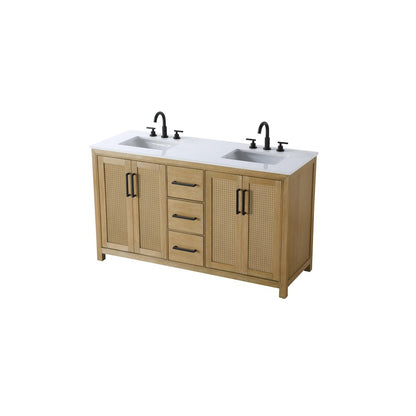 60 Inch Double Bathroom Vanity In Linen Oak