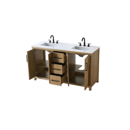 60 Inch Double Bathroom Vanity In Linen Oak