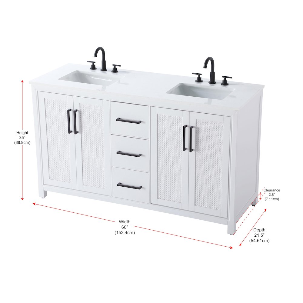 60 Inch Double Bathroom Vanity In White