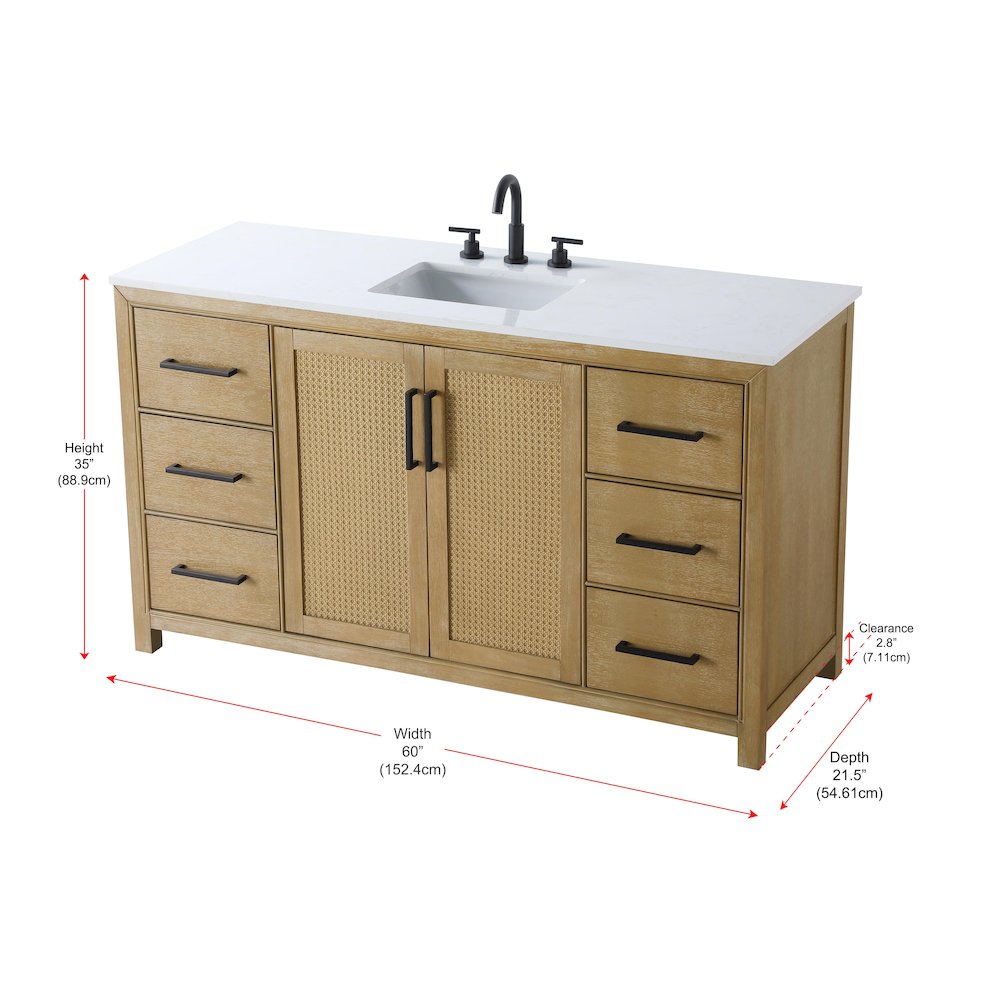 60 Inch Single Bathroom Vanity In Linen Oak