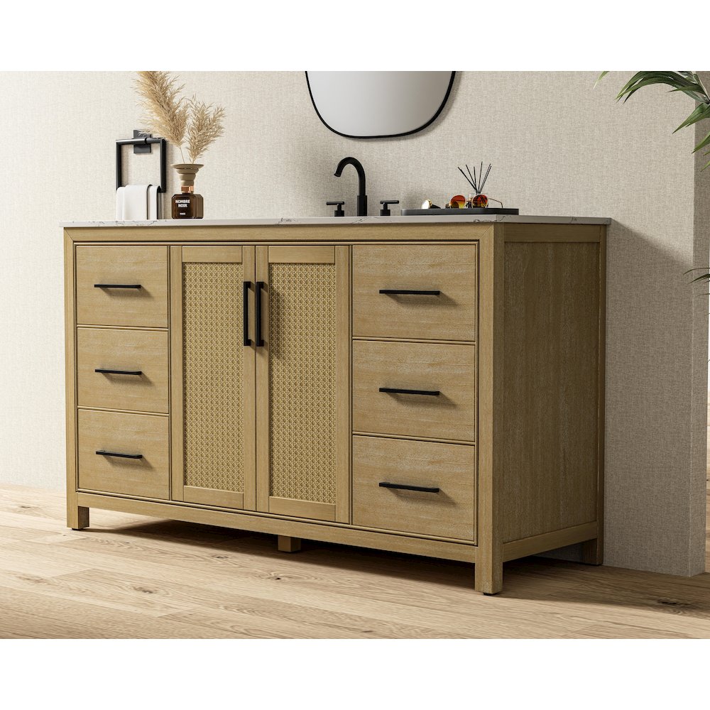 60 Inch Single Bathroom Vanity In Linen Oak