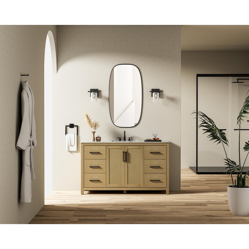 60 Inch Single Bathroom Vanity In Linen Oak