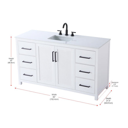 60 Inch Single Bathroom Vanity In White