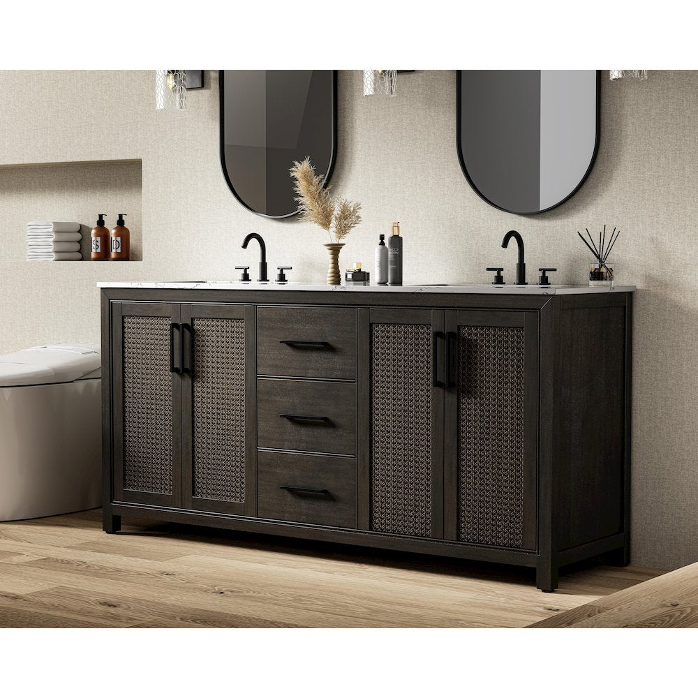 72 Inch Double Bathroom Vanity In Chocolate Oak