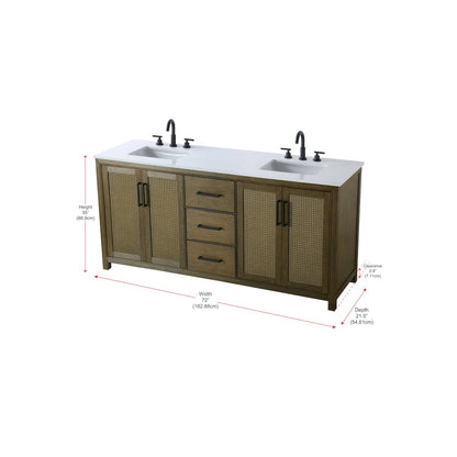 72  Inch Double Bathroom Vanity In Hazel Oak