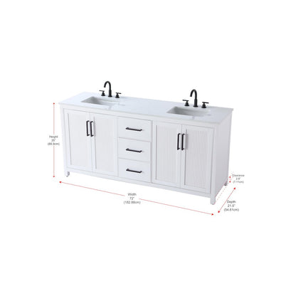 72 Inch Double Bathroom Vanity In White