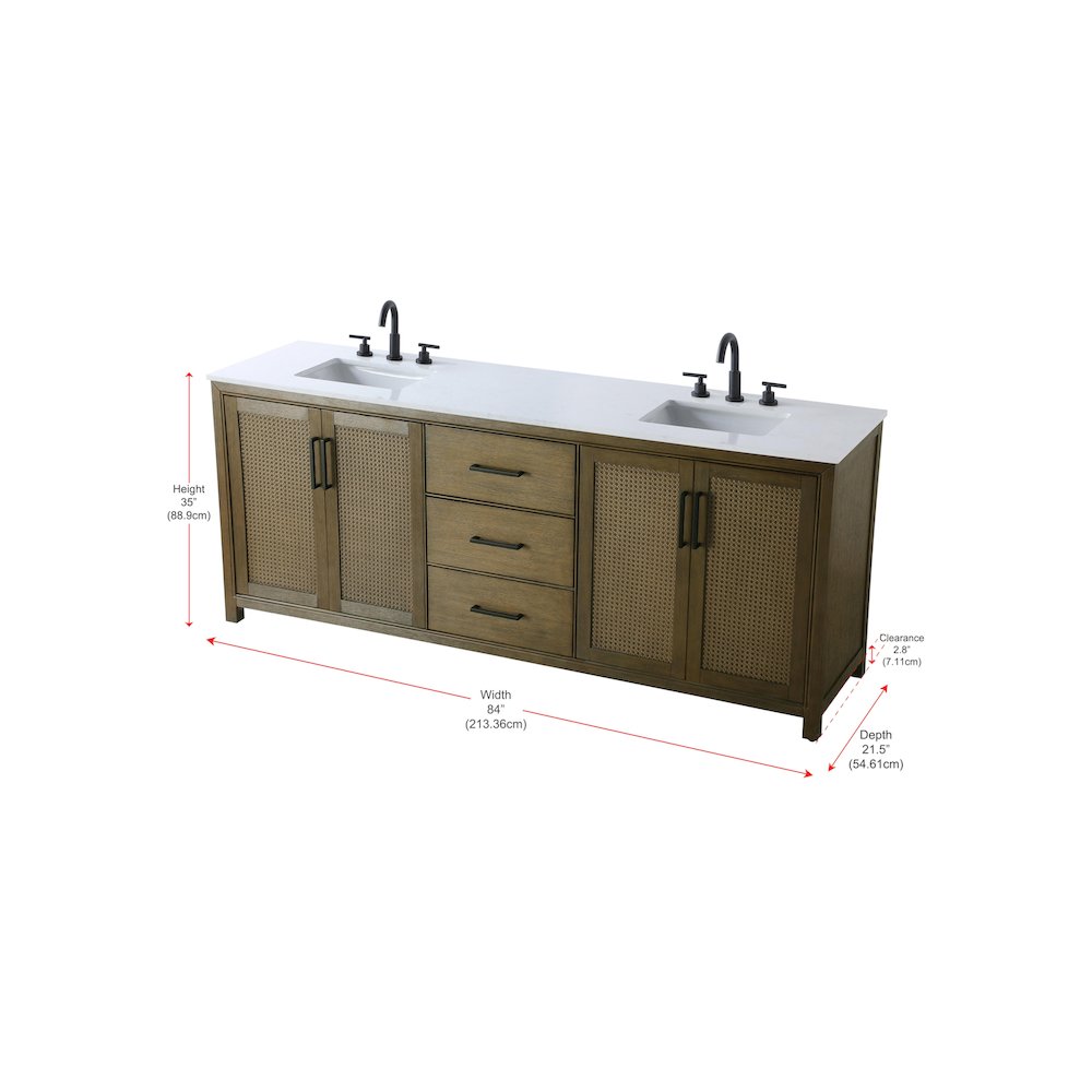84 Inch Double Bathroom Vanity In Hazel Oak