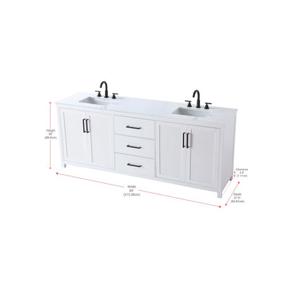 84 Inch Double Bathroom Vanity In White