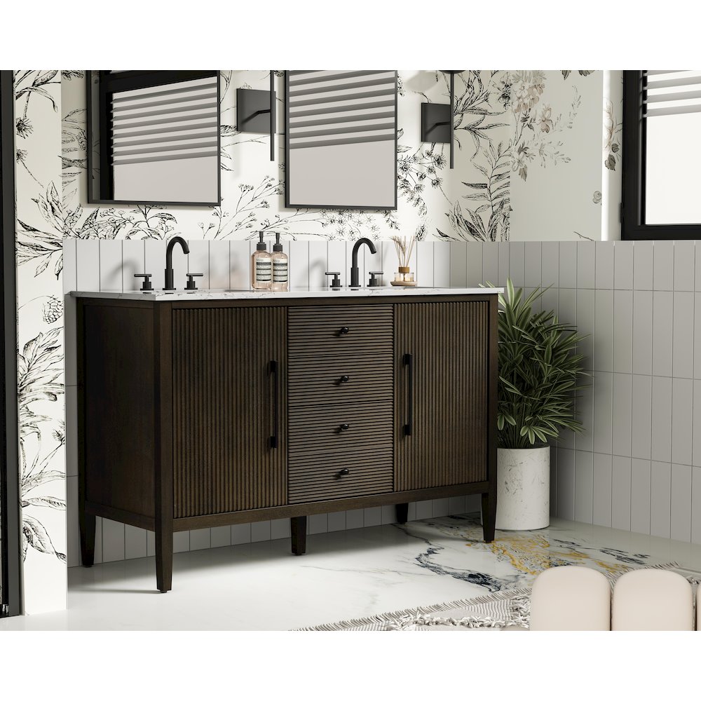 54 inch Double Bathroom Vanity inChocolate Oak